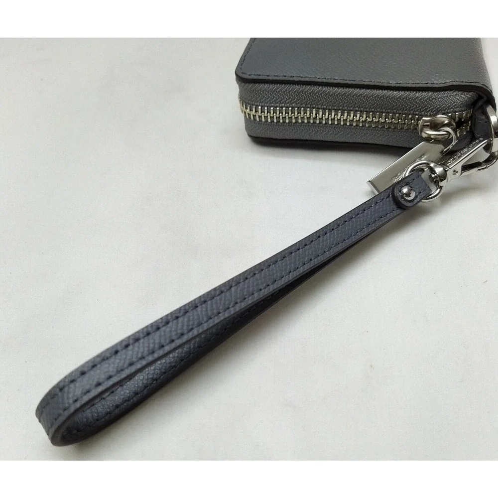 Michael Kors Gray Crossgrain Leather Zip Around Credit Card Wallet